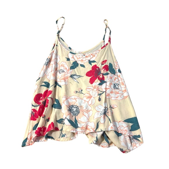Roxy Cream & Pink Floral Flowy Scoop Neck Tank Top Women’s Medium - Picture 2 of 4